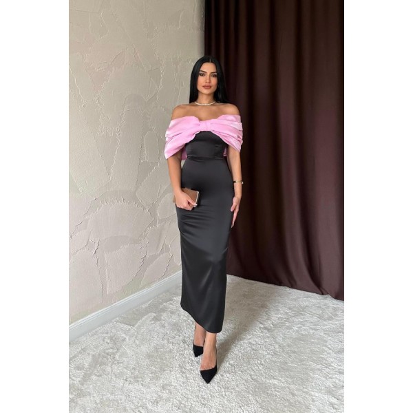 Pembe Önü Fiyonklu Elbise