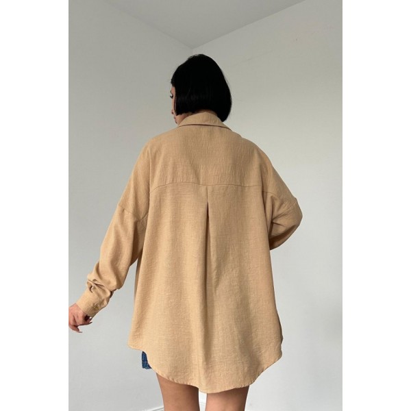 Bej Taş İşlemeli Gömlek