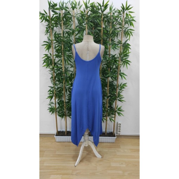 Kadın Askılı V Yakalı Cep Detaylı Asimetrik Kesim Viskon Elbise