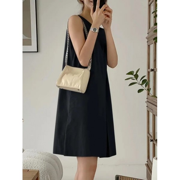 Kadın Askılı Sıfır Kol A Kesim Detaylı Ithal Krep Elbise