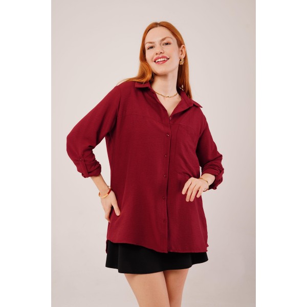 Salaş Kesim Cepli Bordo Gömlek