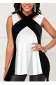 Kadın Askılı Boyundan çapraz Halter Yakalı çift Renkli Viskon Bluz