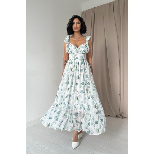 Yeşil Şifon Drapeli Elbise