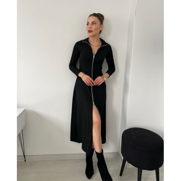 Kadın Uzun Kollu önden Fermuarlı Ithal Krep Elbise