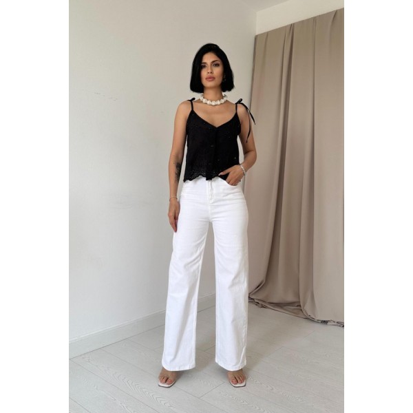 Siyah Bağcıklı Brode Bluz