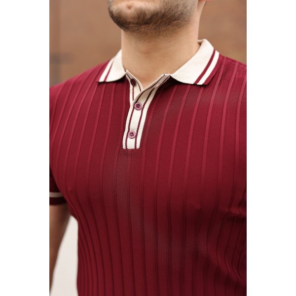 Erkek Düğme Yakalı Kontrast Yaka Triko Tişört