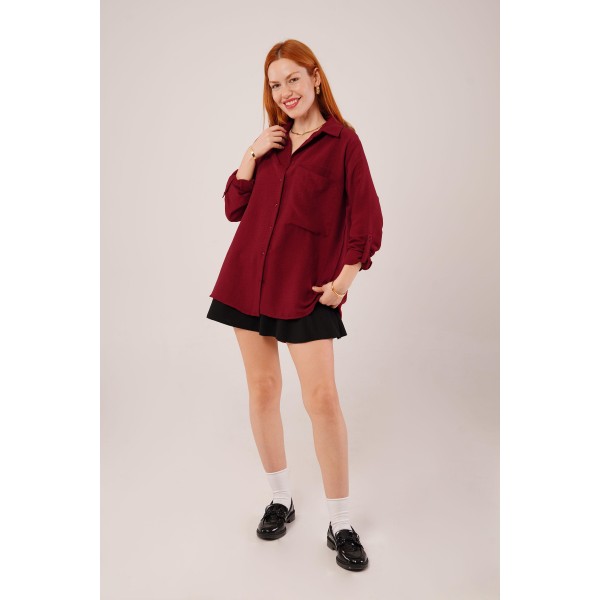 Salaş Kesim Cepli Bordo Gömlek