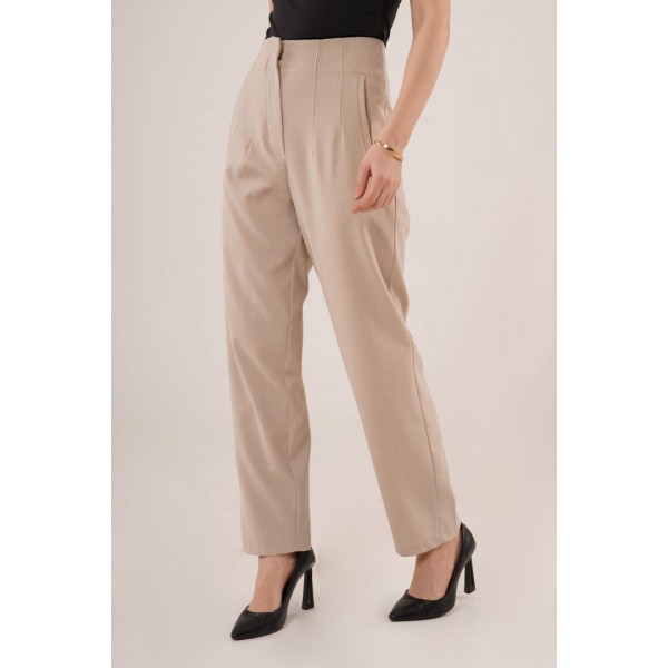 Çift Pens Detaylı Krem Pantolon