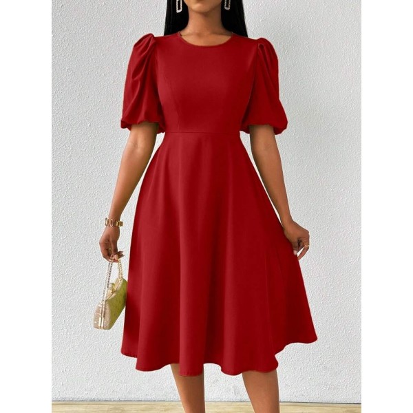 Kadın Kısa Balon Kollu Bisiklet Yaka Kiloş Janjan Krep Elbise