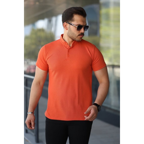 Erkek Hakim Yaka Dokuma Pamuklu Kumaş Kısa Kollu Tişört