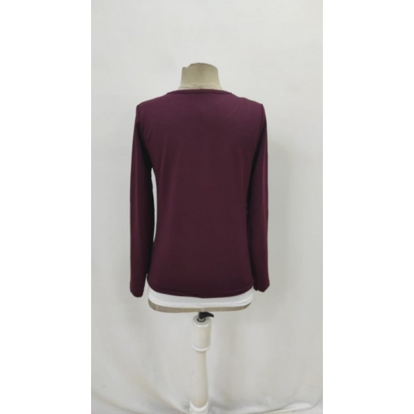 Kadın Uzun Kollu V Yakalı çift Renkli Viskon Iki Iplik Bluz