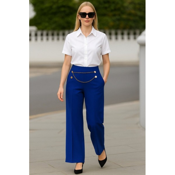 Kadın Beli Zincir Detay Ithal Krep Pantolon