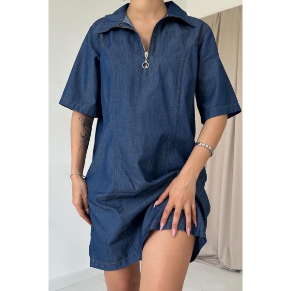 Mavi Tencel Kuplu Elbise