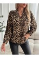 Kadın Uzun Kollu V Yakalı Modal Leopar Desenli Bluz