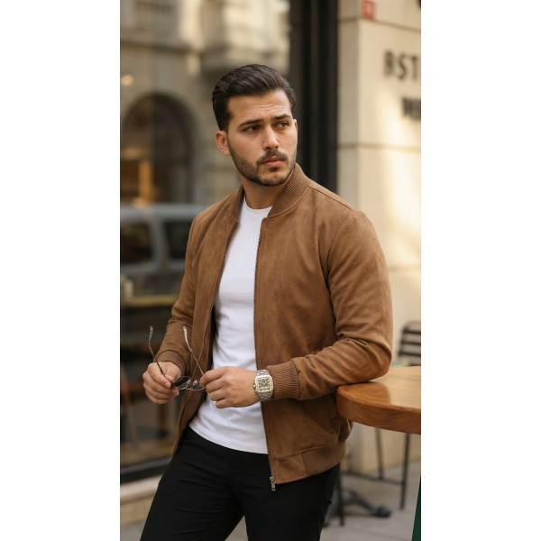 Erkek önden Fermuarlı Içi Astarlı Süet Ceket