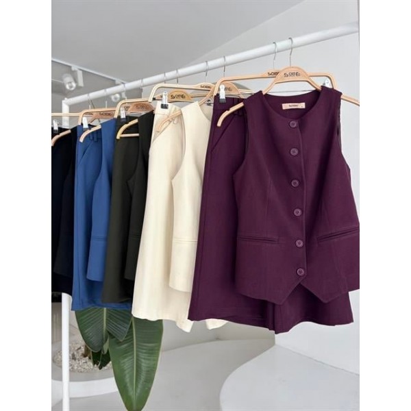 Midi Şortlu Ve Yelekli Viscon Takım 10167