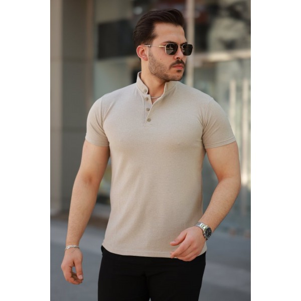 Erkek Hakim Yaka Dokuma Pamuklu Kumaş Kısa Kollu T-shirt