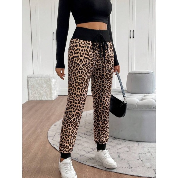 Kadın Yüksek Bel Bağcıklı Desenli Iki Iplik Pantolon