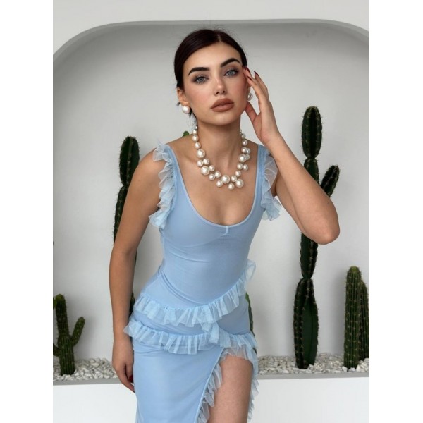 Felix Yırtmaçlı Midi Tül Elbise