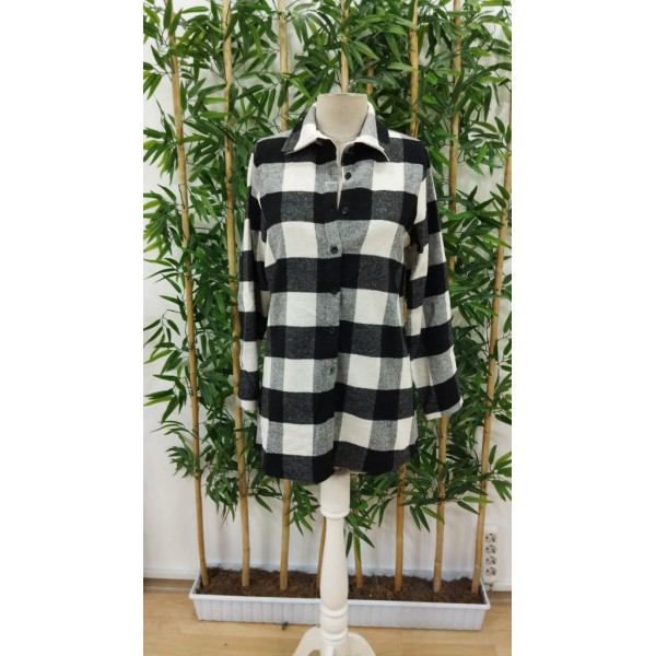 Kadın Uzun Kollu Ekoseli önden Düğmeli Dokuma Uzun Gömlek