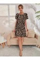 Kadın Kısa Kollu Bisiklet Yaka Leopa Desen Süprem Elbise