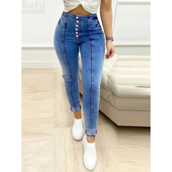 Kadın Yüksek Bel önden Düğmeli Jean Pantolon