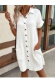 Kadın Kısa Kollu Cep Detaylı Bürümcük Kumaş Gömlek Elbise