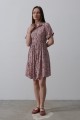 Baskılı Keten Elbise - Lila