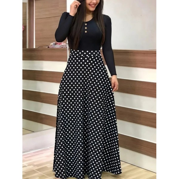 Kadın Uzun Kollu önü Düğmeli Viskon Bluz Eteği örme Maxi Krep Elbise