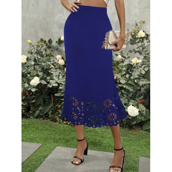 Kadın Yüksek Bel Lazer Kesim Detaylı Midi Ithal Krep Etek