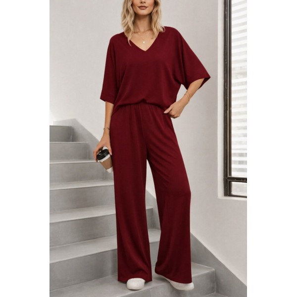 Kadın Kısa Kollu V Yakalı Viskon Bluz Ve Pantolon Ikili Takım