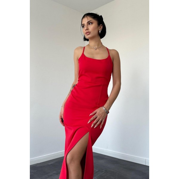 Kırmızı Sırt Dekolteli Elbise