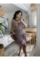 Kadın Askılı V Yaka Beli Pileli Leopar Desen Eteği Fırfırlı Süprem Elbise