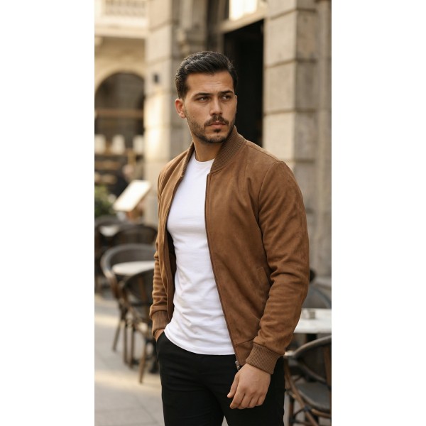 Erkek önden Fermuarlı Içi Astarlı Süet Ceket