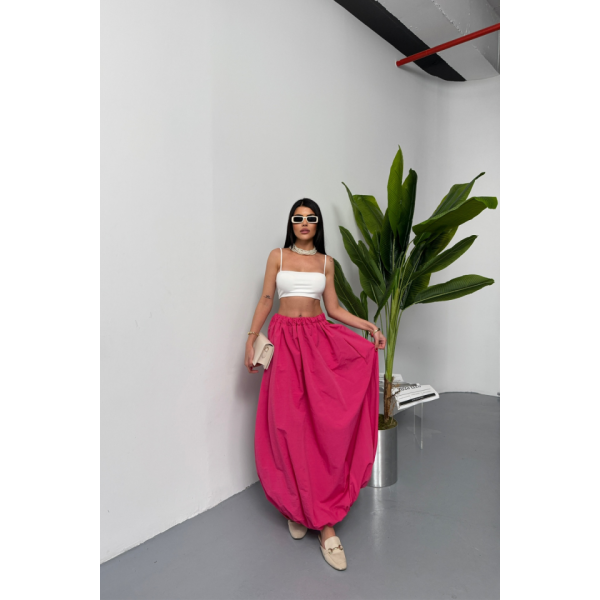 BEL LASTİKLİ BALON ETEK ŞANEL BOY SOFT KUMAŞ - Fuşya