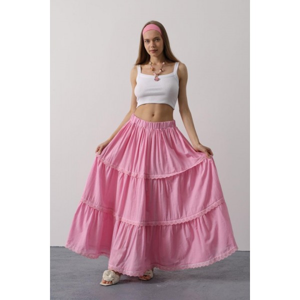Dantel Detaylı Etek - Pembe