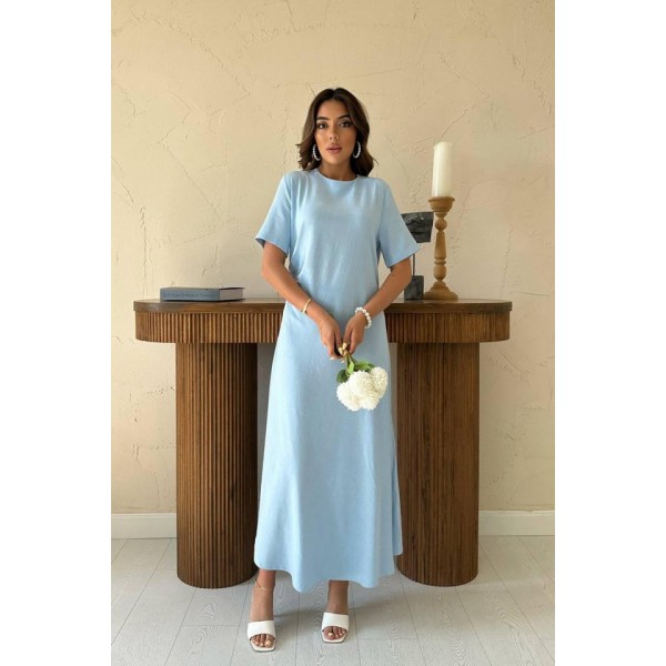 Bebe Mavi Pileli Bisiklet Yaka Elbise