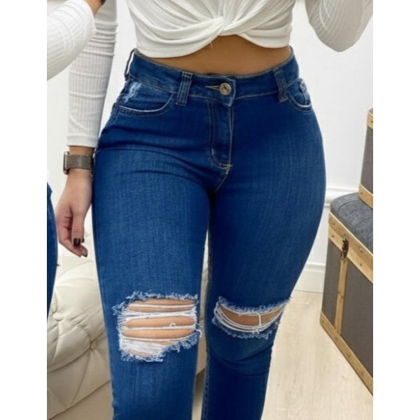 Kadın Yüksek Bel Yırtık Detaylı Skinny Kot Pantolon