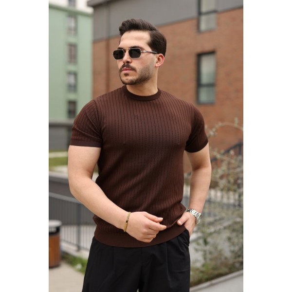 Erkek Fitilli Bisiklet Yaka Triko Tişört