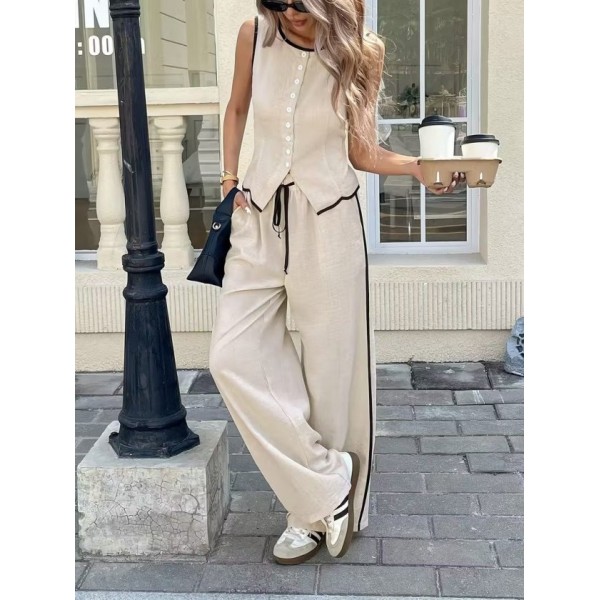 Kadın Kolsuz önü Düğmeli Yelek Ve Pantolon Ikili Takım