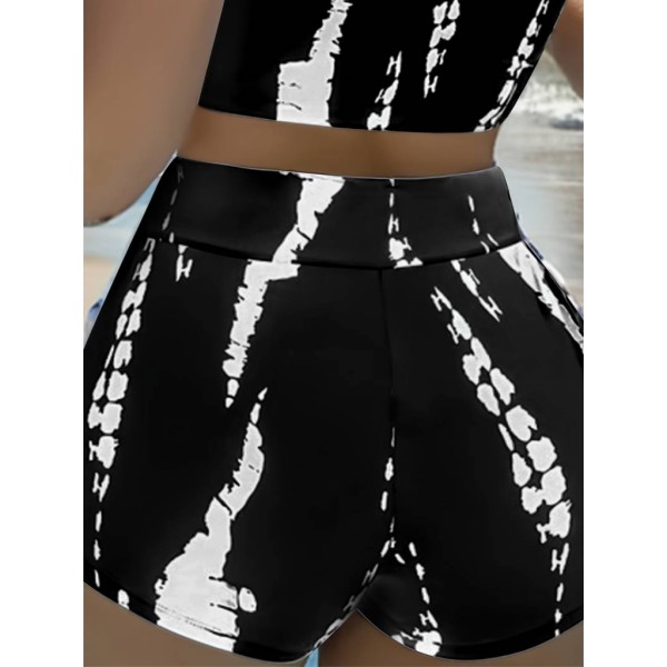 Kadın Büzgü Detay Askılı Cupsuz Crop Mini Tayt Ikili Takım