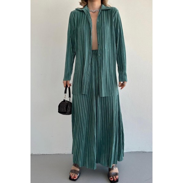 Mint Fitilli Gömlek Ve Uzun Etek Takım