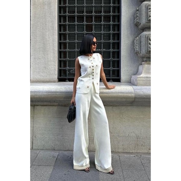 Paulo Gold Düğmeli Yelek Pantolon Takım 9976