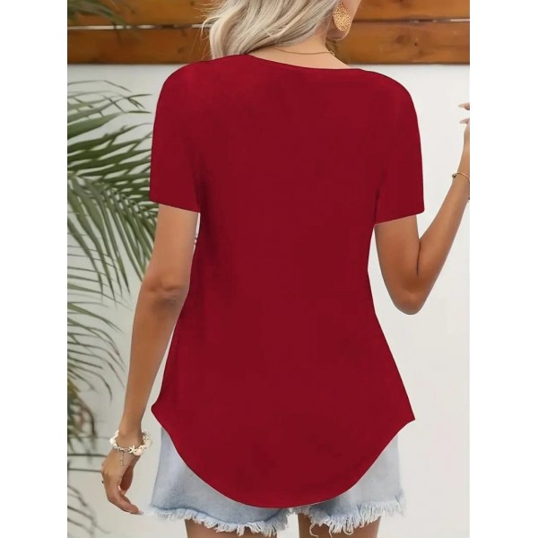 Kadın Kısa Kollu Kare Lazer Yakalı Janjan Krep Bluz