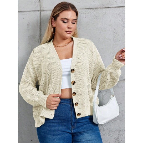 Kadın Beş Düğme Büyük Beden Triko Hırka