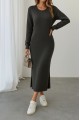 Kadın Uzun Kollu Bisiklet Yaka Yırtmaç Detay Triko Midi Boy Elbise