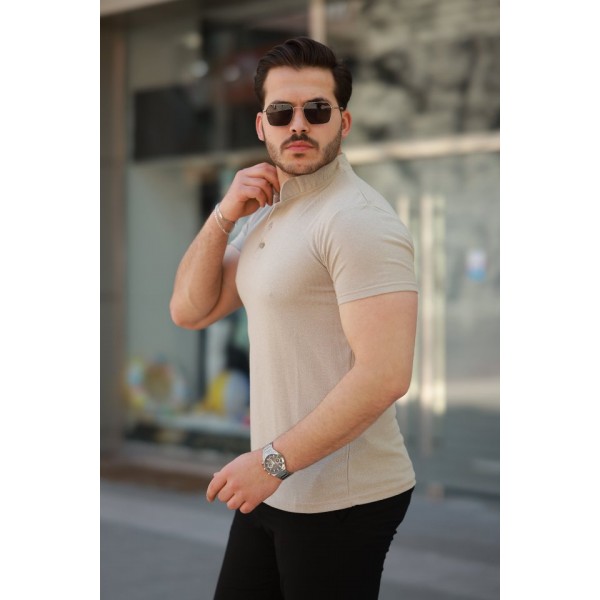 Erkek Hakim Yaka Dokuma Pamuklu Kumaş Kısa Kollu T-shirt