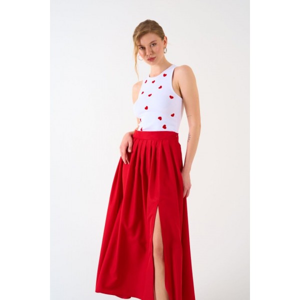 Yırtmaçlı Etek - Kırmızı