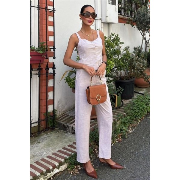 Kalın Askılı Bluz Pantolon Keten Takım 10187