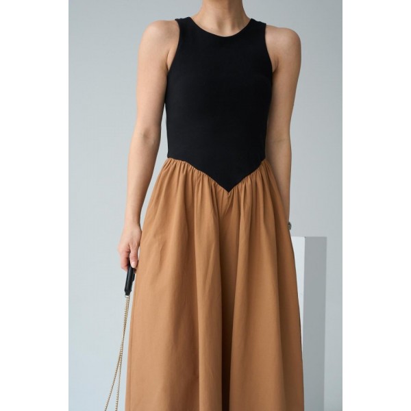 İki Renkli Elbise - Siyah-Taba